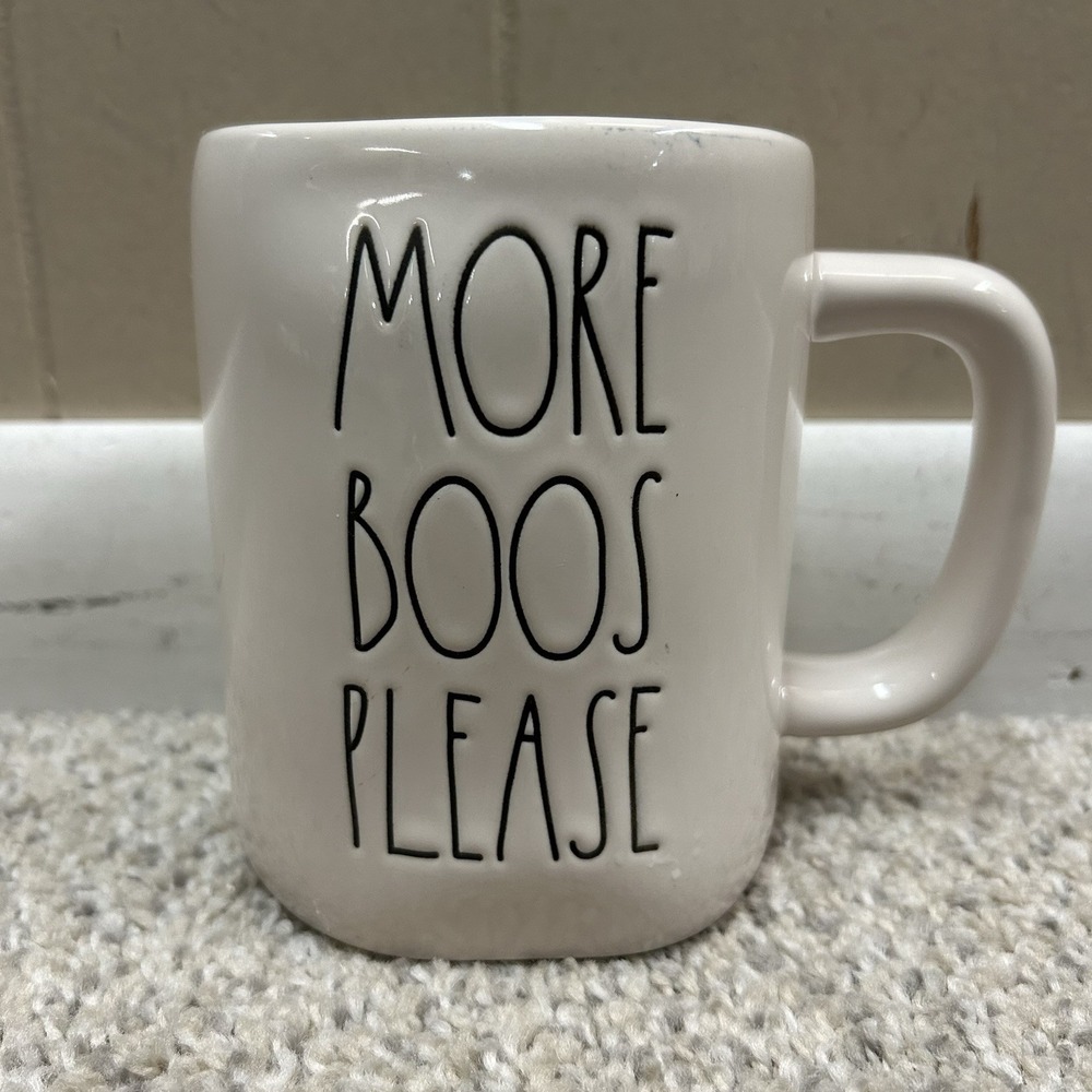 Rae Dunn Halloween Mug More Boos Please Magenta 213 Green Inside White Coffee